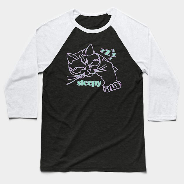 Sleepy Cat Baseball T-Shirt by little osaka shop